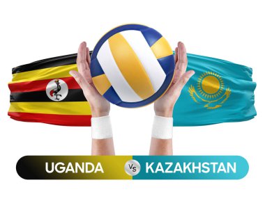 Uganda Kazakistan milli takımlarına karşı voleybol voleybol topu yarışma konsepti.