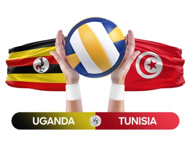 Uganda Tunus milli takımlarına karşı voleybol voleybol topu yarışma konsepti.