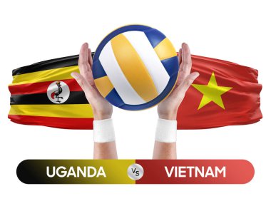 Uganda, Vietnam milli takımlarına karşı voleybol voleybol maçı konsepti.