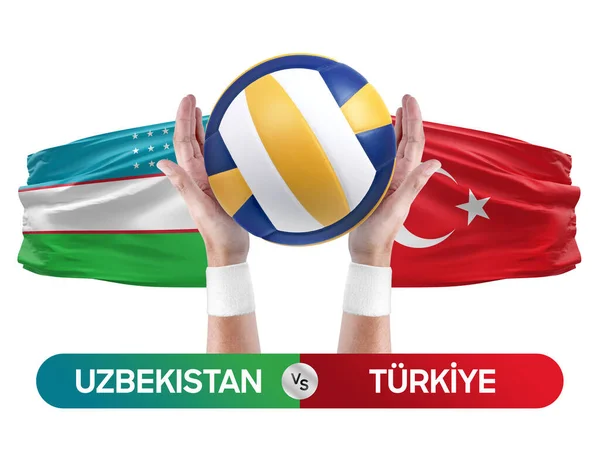 乌兹别克斯坦对Turkiye国家队排球截击球比赛的概念 — 图库照片