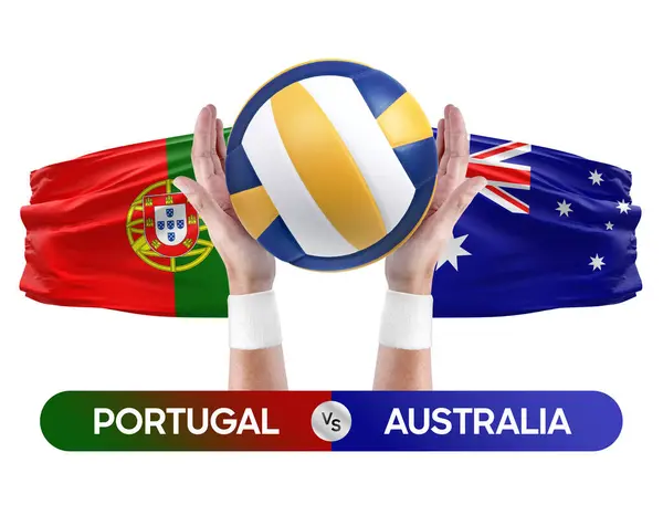 Πορτογαλία Εναντίον Αυστραλίας Εθνικές Ομάδες Βόλεϊ Βόλεϊ Μπάλα Αγώνα Έννοια — Φωτογραφία Αρχείου
