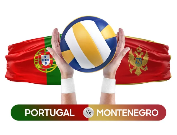 葡萄牙对黑山国家足球队排球截击比赛概念 — 图库照片