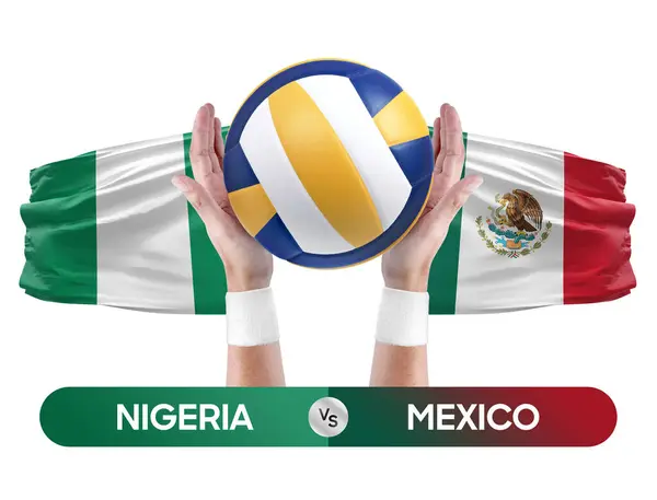 Νιγηρία Εναντίον Μεξικού Εθνικές Ομάδες Βόλεϊ Βόλεϊ Μπάλα Αγώνα Έννοια — Φωτογραφία Αρχείου