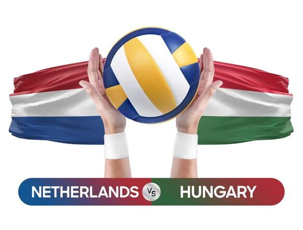 Netherlands vs Hungary national teams volleyball volley ball match competition concept.