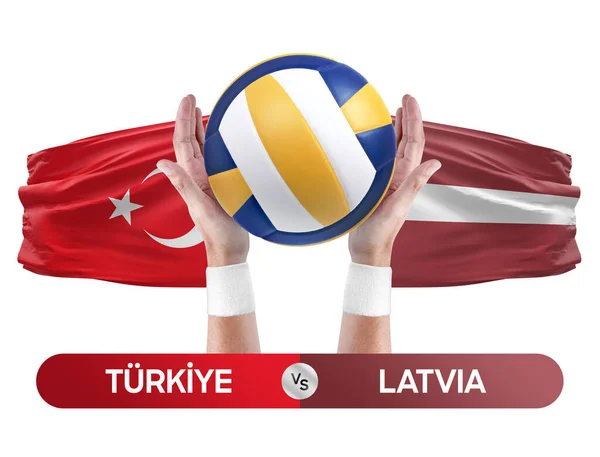 Turkiye对拉脱维亚国家队排球比赛概念 — 图库照片
