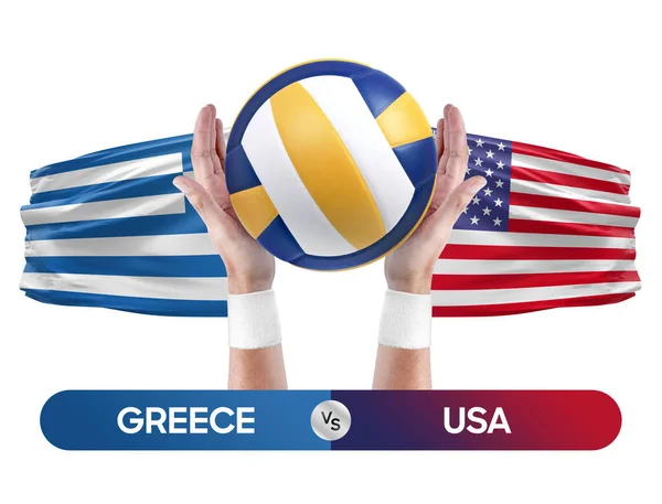 Greece vs USA national teams volleyball volley ball match competition concept.
