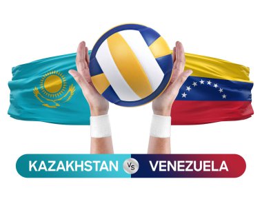 Kazakistan, Venezuela milli takımlarına karşı voleybol voleybol maçı konsepti.