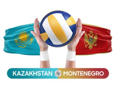 Kazakistan Karadağ milli takımlarına karşı voleybol voleybol topu yarışma konsepti.