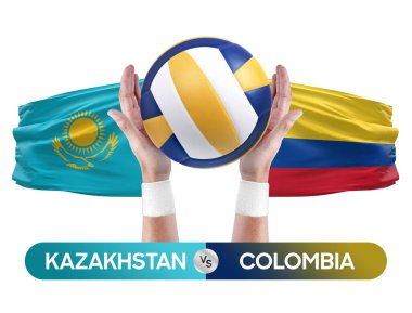 Kazakistan Kolombiya 'ya karşı milli takımlar voleybol voleybol topu yarışma konsepti.