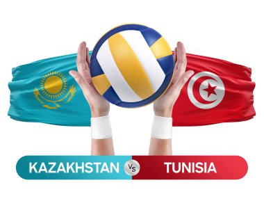 Kazakistan Tunus milli takımlarına karşı voleybol voleybol maçı konsepti.