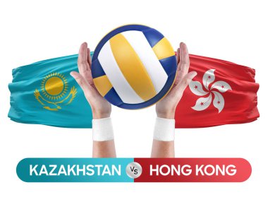 Kazakistan, Hong Kong milli takımlarına karşı voleybol voleybol maçı konsepti.