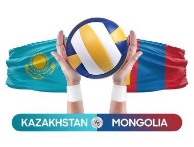 Kazakistan Moğolistan milli takımlarına karşı voleybol voleybol topu yarışma konsepti.