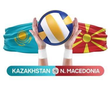 Kazakistan, Kuzey Makedonya milli takımlarına karşı voleybol voleybol topu yarışma konsepti.