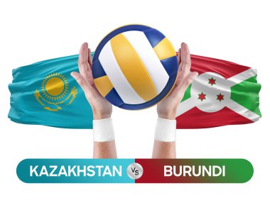 Kazakistan, Burundi milli takımlarına karşı voleybol voleybol maçı konsepti.