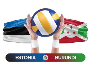 Estonya, Burundi milli takımlarına karşı voleybol voleybol topu yarışma konsepti.