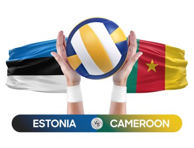 Estonya Kamerun milli takımlarına karşı voleybol voleybol topu yarışma konsepti.