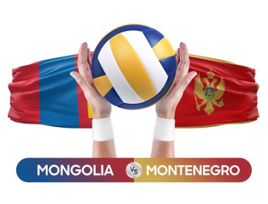 Moğolistan, Karadağ milli takımlarına karşı voleybol voleybol topu yarışma konsepti.
