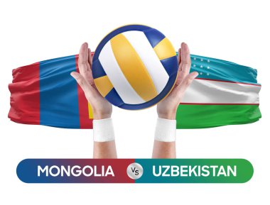 Moğolistan Özbekistan milli takımlarına karşı voleybol voleybol topu yarışma konsepti.