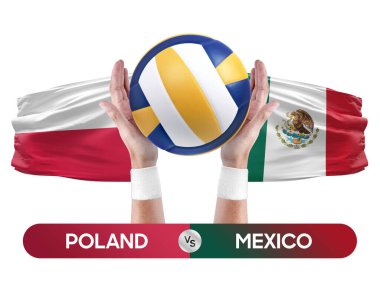 Polonya, Meksika milli takımlarına karşı voleybol voleybol maçı konsepti.