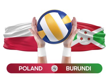 Polonya, Burundi milli takımlarına karşı voleybol voleybol maçı konsepti.