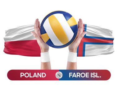 Polonya, Faroe Adaları milli takımlarına karşı voleybol voleybol topu yarışma konsepti.