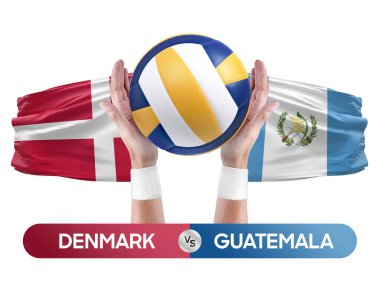 Danimarka, Guatemala milli takımlarına karşı voleybol voleybol topu yarışma konsepti.