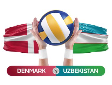 Danimarka Özbekistan milli takımlarına karşı voleybol voleybol topu yarışma konsepti.