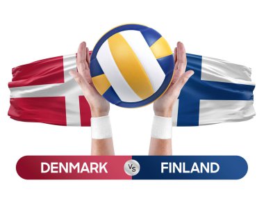 Danimarka, Finlandiya milli takımlarına karşı voleybol topu yarışma konsepti.