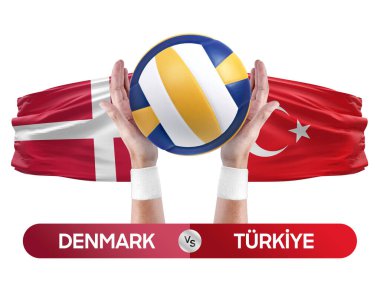 Danimarka, Türkiye milli takımlarına karşı voleybol voleybol maçı konsepti.