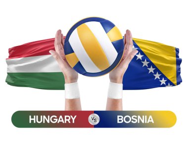 Macaristan Bosna milli takımlarına karşı voleybol voleybol maçı konsepti.