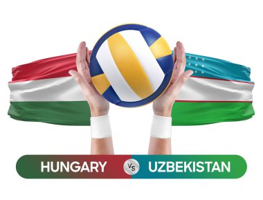 Macaristan Özbekistan milli takımlarına karşı voleybol voleybol topu yarışma konsepti.