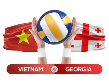 Vietnam, Gürcistan milli takımlarına karşı voleybol voleybol maçı konsepti.