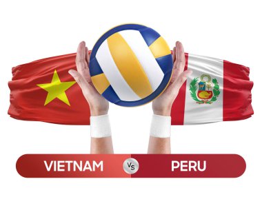 Vietnam, Peru milli takımlarına karşı voleybol voleybol maçı konsepti.