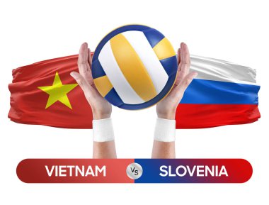 Vietnam Slovenya milli takımlarına karşı voleybol voleybol maçı konsepti.