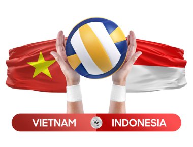 Vietnam, Endonezya milli takımlarına karşı voleybol voleybol topu yarışma konsepti.