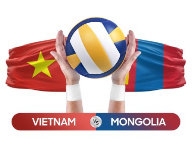 Vietnam Moğolistan milli takımlarına karşı voleybol voleybol topu yarışma konsepti.