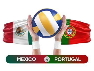 Meksika, Portekiz milli takımlarına karşı voleybol topu yarışma konsepti.