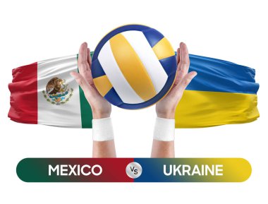 Meksika, Ukrayna milli takımlarına karşı voleybol voleybol maçı konsepti.