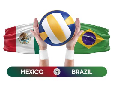 Meksika, Brezilya milli takımlarına karşı voleybol voleybol maçı konsepti.