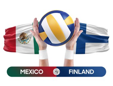 Meksika, Finlandiya milli takımlarına karşı voleybol voleybol maçı konsepti.