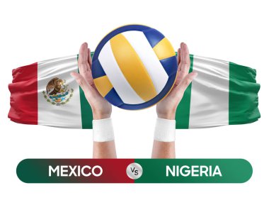 Meksika Nijerya milli takımlarına karşı voleybol voleybol topu yarışma konsepti.