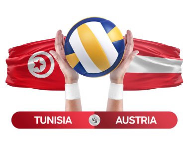 Tunus Avusturya milli takımlarına karşı voleybol voleybol topu yarışma konsepti.