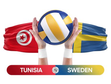 Tunus İsveç milli takımlarına karşı voleybol voleybol topu yarışma konsepti.