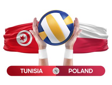 Tunus Polonya 'ya karşı milli takımlar voleybol voleybol topu yarışma konsepti.