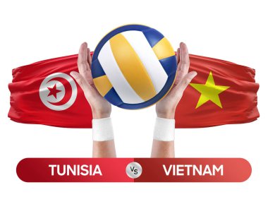 Tunus, Vietnam milli takımlarına karşı voleybol voleybol topu yarışma konsepti.