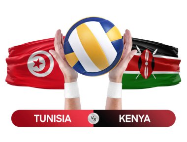 Tunus Kenya milli takımlarına karşı voleybol voleybol topu yarışma konsepti.