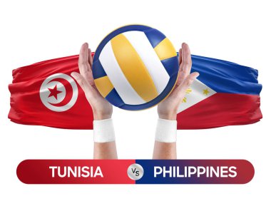 Tunus, Filipinler milli takımlarına karşı voleybol voleybol topu yarışma konsepti.