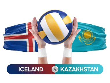 İzlanda Kazakistan milli takımlarına karşı voleybol voleybol maçı konsepti.