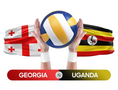 Gürcistan, Uganda milli takımlarına karşı voleybol voleybol topu yarışma konsepti.