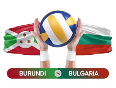Burundi, Bulgaristan milli takımlarına karşı voleybol voleybol maçı konsepti.